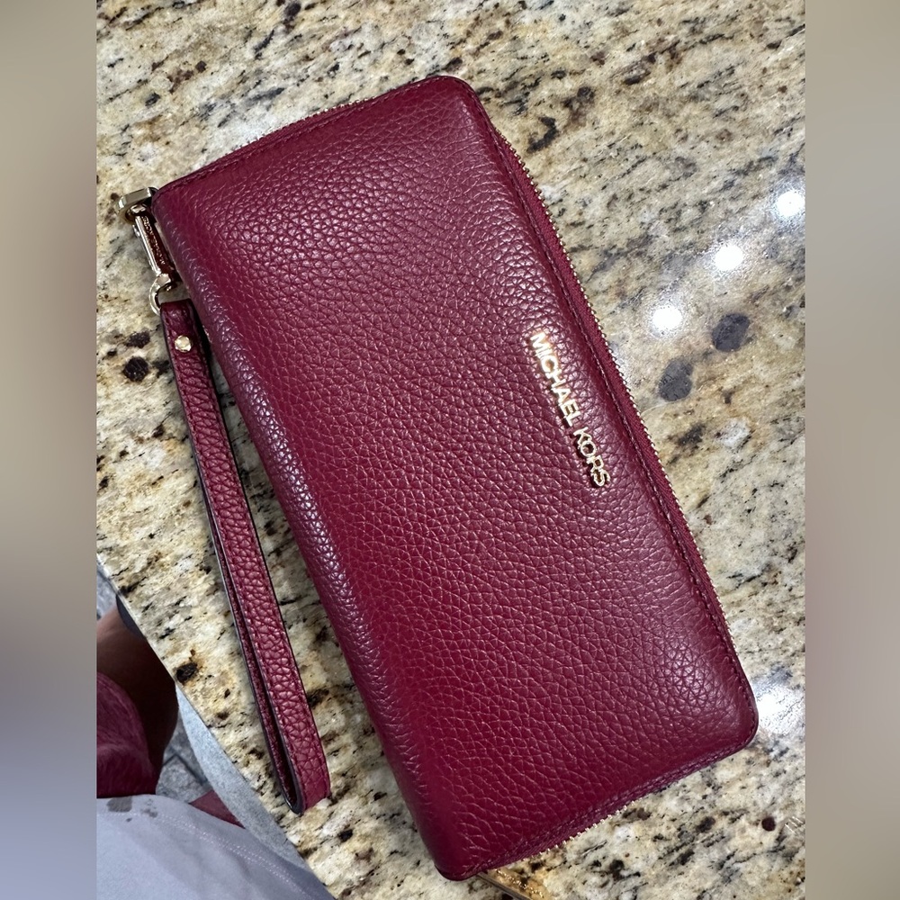 Michael Kors Maroon Leather Wristlet